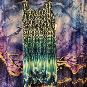 Style & Co. Vibrant Blue and Green Patterned Dress